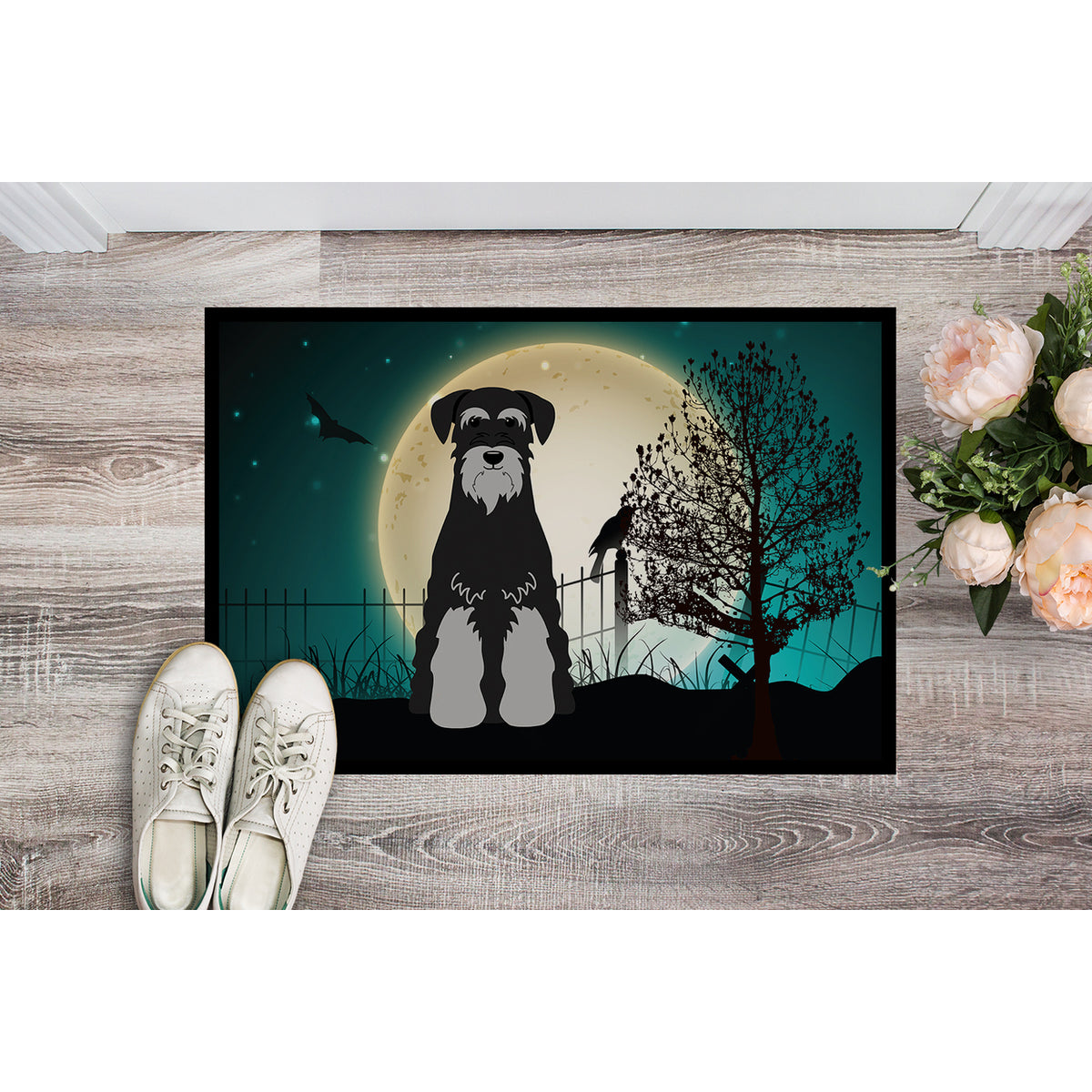 Carolines Treasures Halloween Scary Standard Schnauzer Black Grey Door Mat Indoor Rug or Outdoor Welcome Mat 18x27