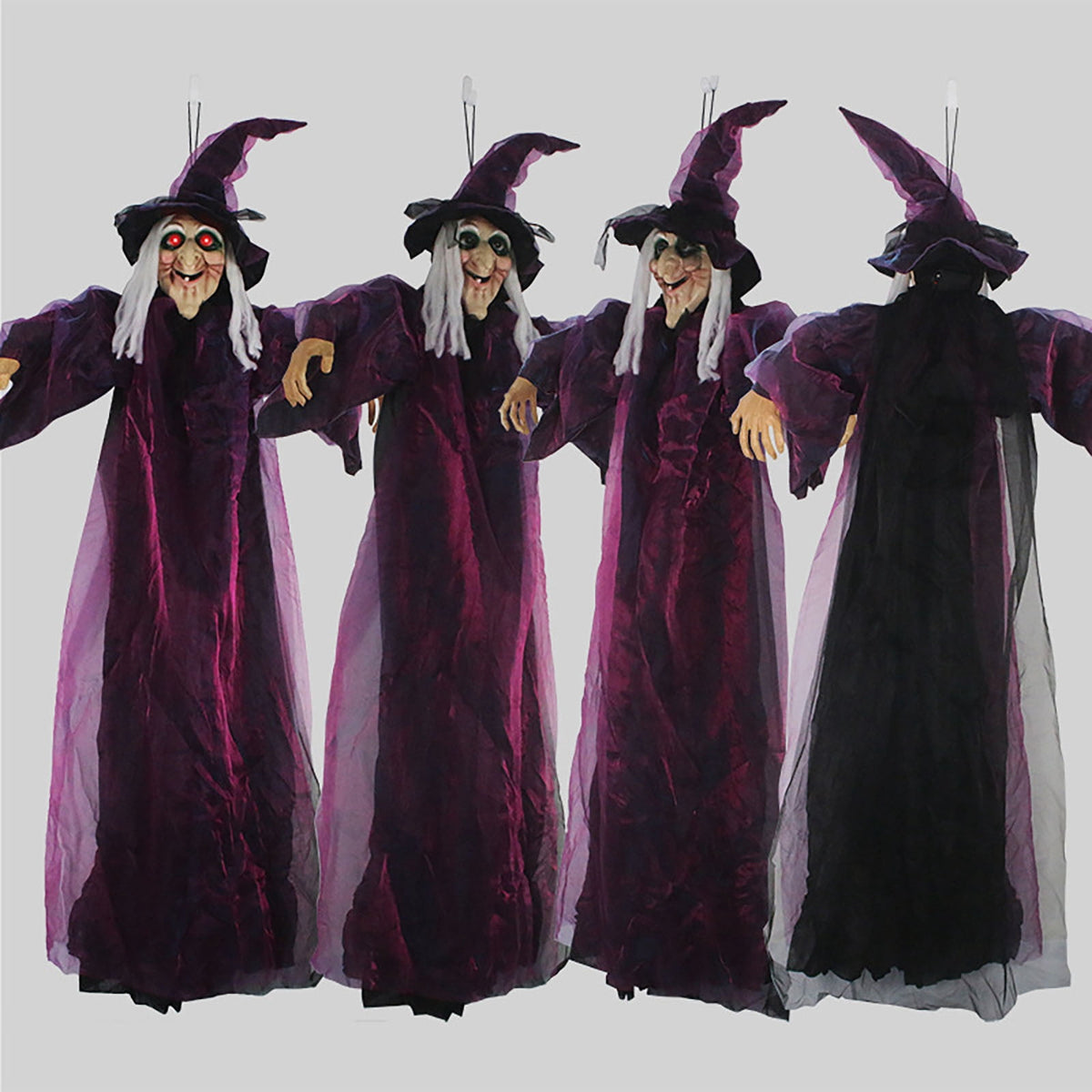 DAMAI 5.9 FT Hanging Witch Halloween Decorations Outdoor,Hanging Witch Halloween Decor,Giant Animated Standing Talking Witch with Red Eyes,Flying Witch Standing Decor for Haunted House Props