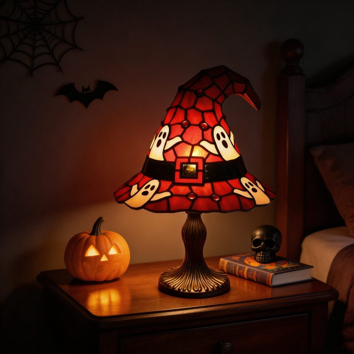 Halloween Decor Witch Hat Lamp, LED Halloween Night Light, Halloween Decorations Indoor, Witchy Decor for Shelf Mantel Table, Gothic Home Decoration
