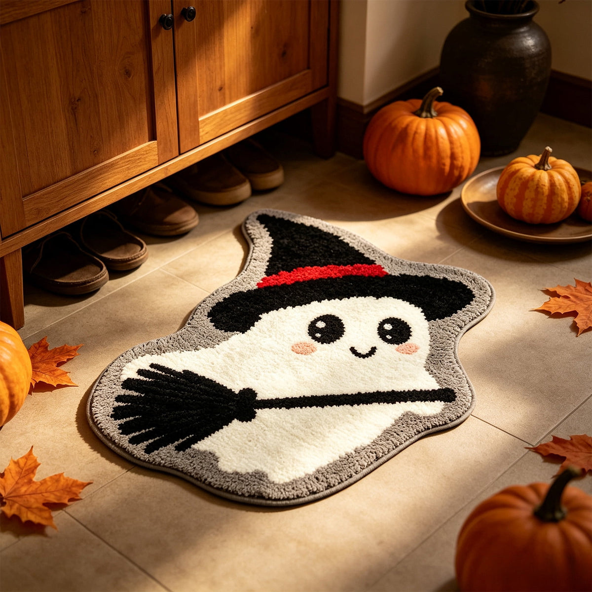 Halloween Doormat Ghost Bath Mat 23.6x15.7in Secure-Grip Absorbent Soft Faux Fur Rug for Bathroom Bedroom Living Room Decor by OVFUIZ