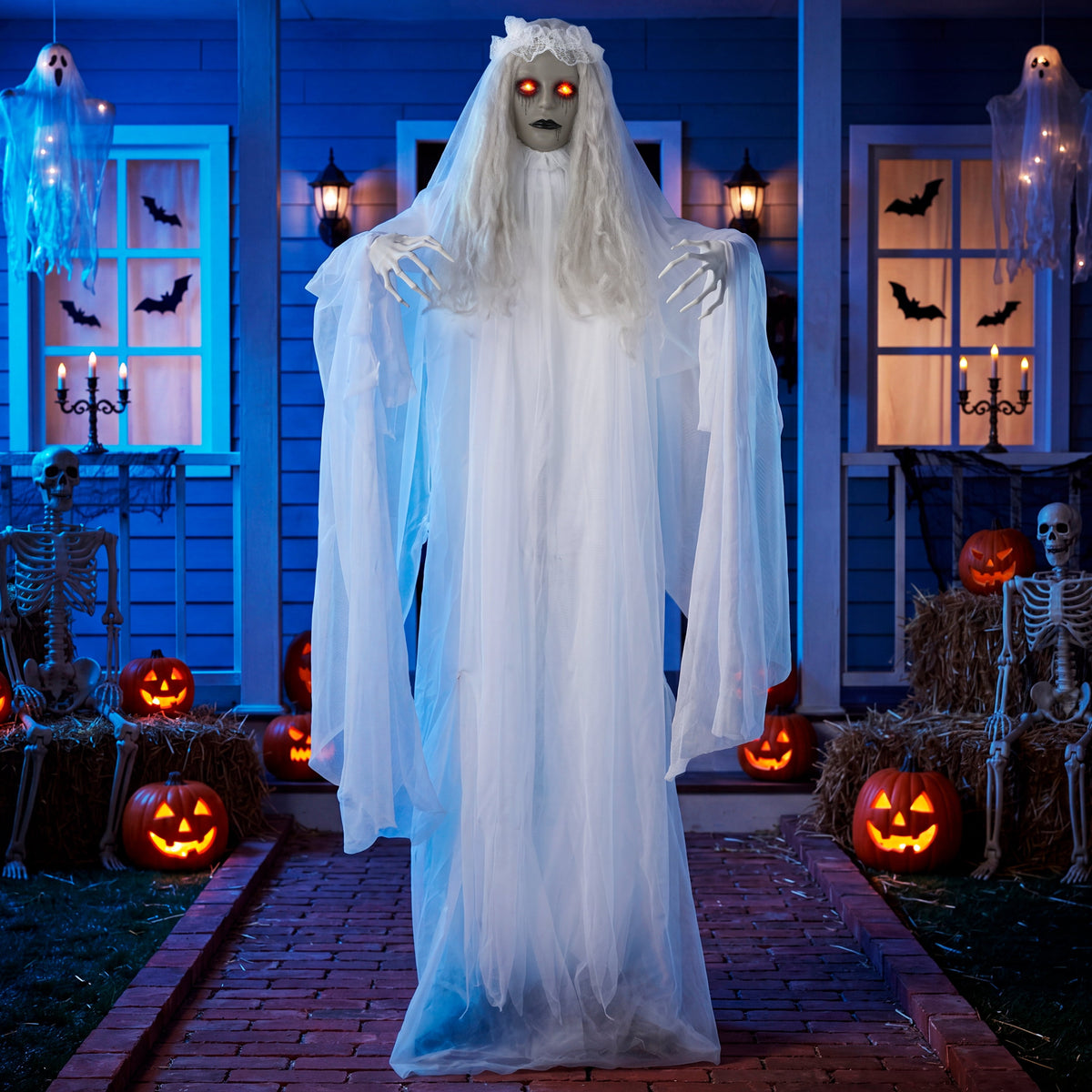 Joyfy 7.8 Ft(93.6 in) Halloween Grim Reaper Decorations Outdoor, Rotatable Flying Scream Scarecrow Skeleton Ghosts Decor for Graveyard Haunted House Props, Garden, Porch, Yard Lawn