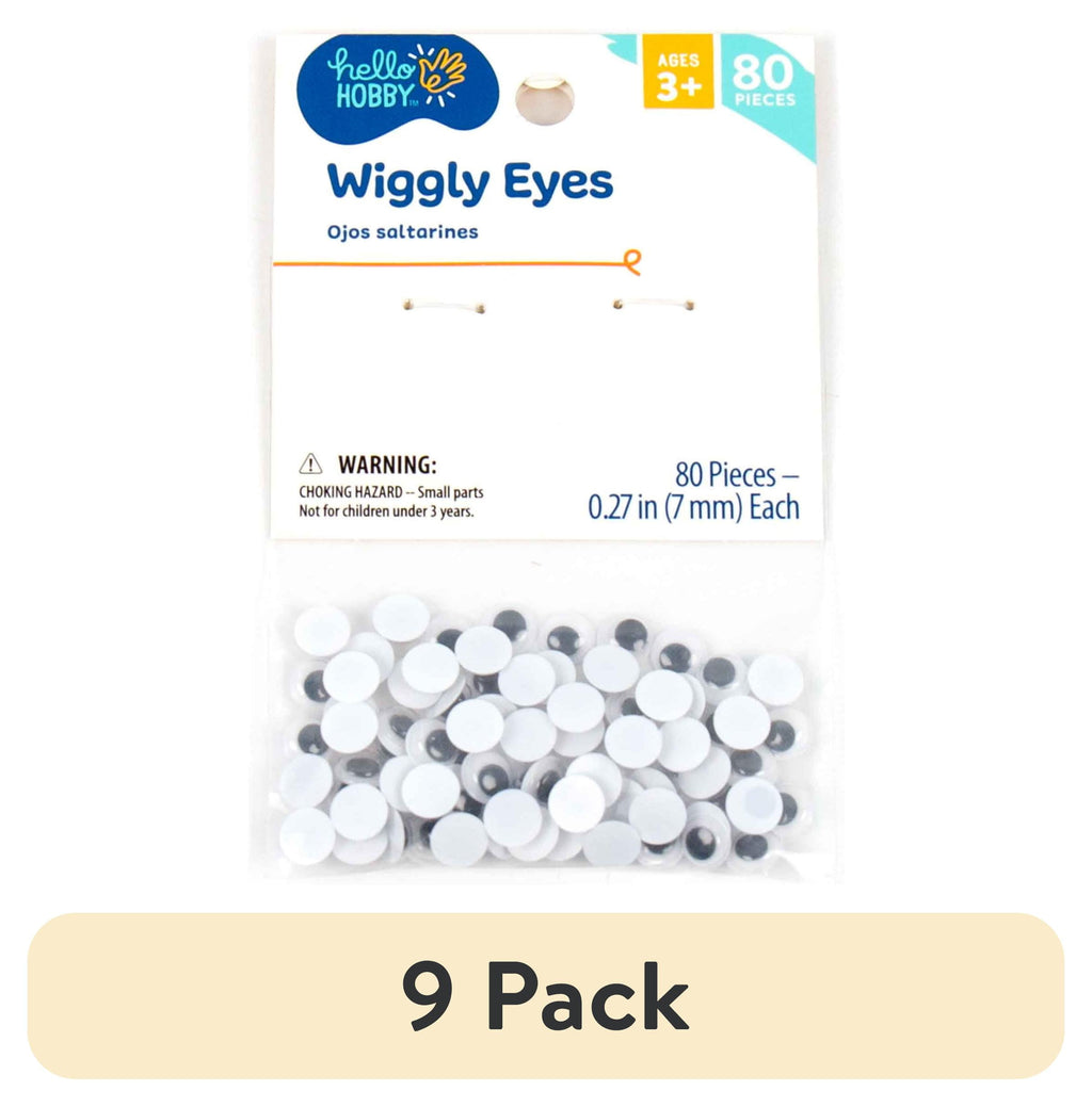 (9 pack) Hello Hobby Small Black and White Plastic Wiggly Eyes, 80-Pack