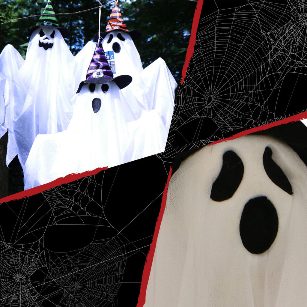 Haunted Hill Farm Set of 3 Hanging Ghosts, Indoor/Outdoor Halloween Decoration, HHGHST-8H