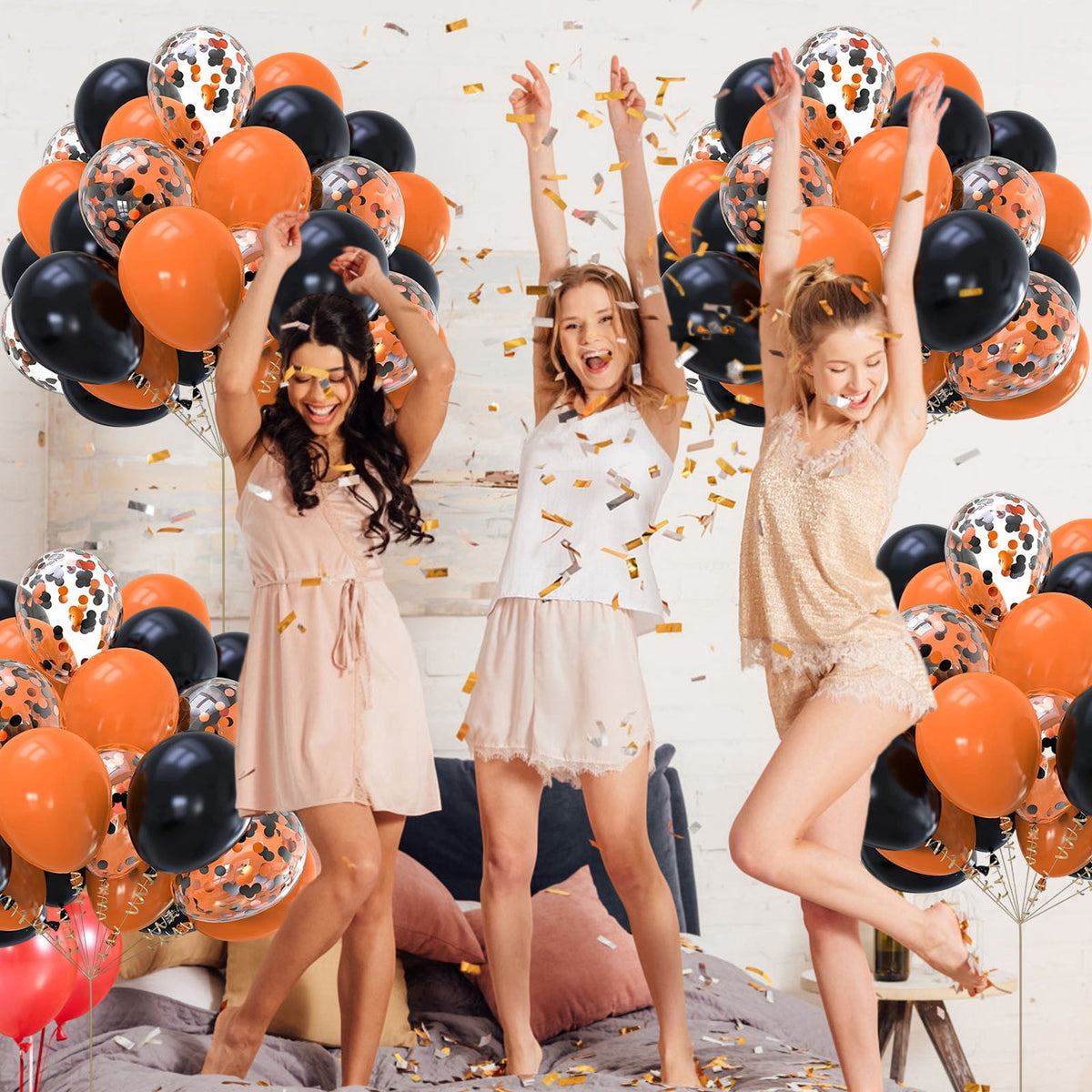 Latex Balloons, Party Decorations, 30pcs Black Orange Confetti Balloons for Halloween Birthday Celebration, Durable Odorless Safe for Kids