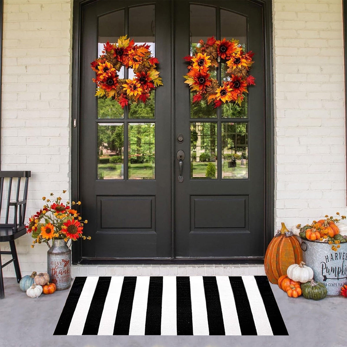 Guozer Fall Outdoor Rug Orange Plaid Outdoor Rug Cotton Hand-Woven Check Rug Layered Doormats For Front Door/Front Porch/Farmhouses/Entryway/Patio 23.6''x 35.4''