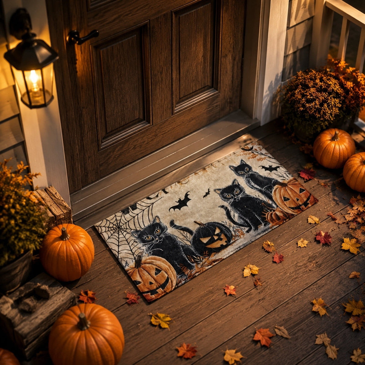 OutmaxHome Halloween Theme Cute Ghost Print Doormat, 15.8x23.6 Inch Non-Slip Absorbent Mat, Easy to Clean, for Front Door, Porch, Farmhouse