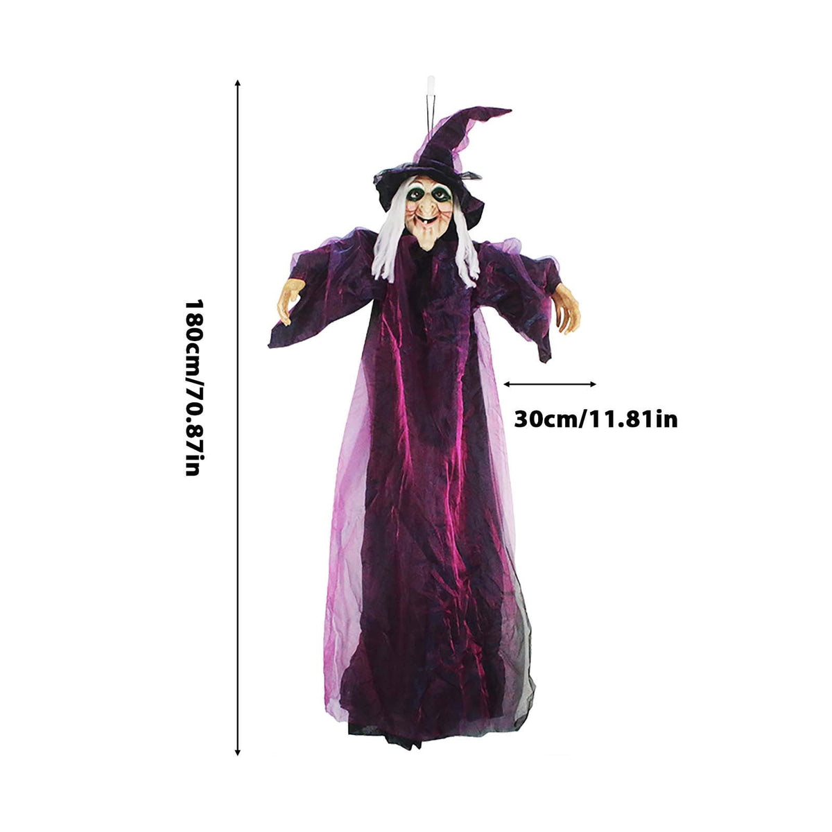 EWSFHUI 71" Life Size Hanging Talking Witch, Sound Activation and Red Eye Animated Witch Indoor Outdoor Halloween Decoration, Decor Prop