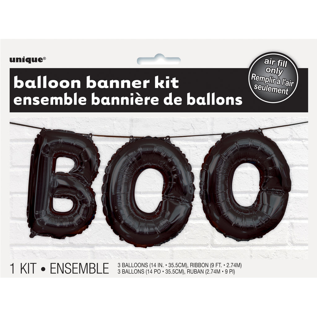 Foil Black Boo Halloween Letter Balloon Banner Kit