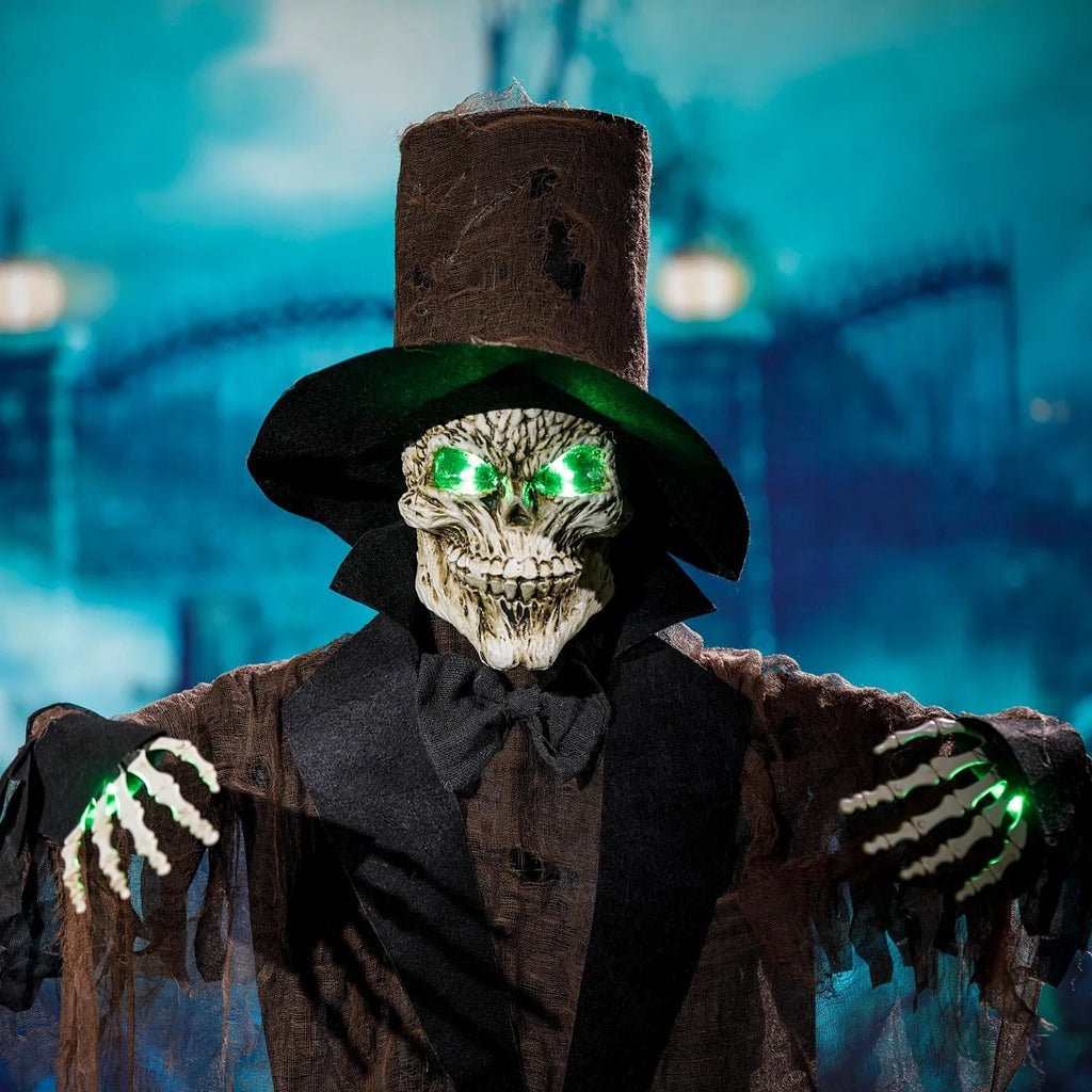 5 Ft. 6" Light-Up Black Skeleton Standing Halloween Decoration