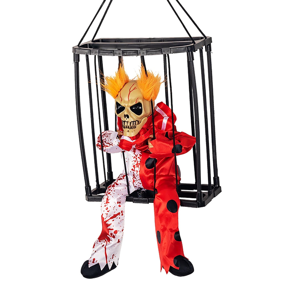 Comefolife Scary Animated Halloween Decorations, Decor Prop with Motion Sensor activated halloween, Skull Cage Prisoner Haunted House Decor, Spooky Hanging Ghost Light Up Eyes Decorations Pranks