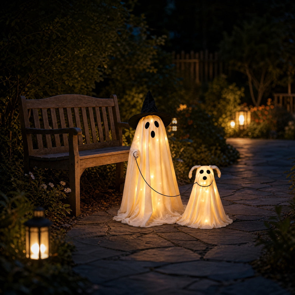 FEOLGEHLY Halloween Decorations Outdoor Indoor, Wizard Ghost Dog Walking Set Two Piece Halloween Outdoor Patio Living Room Decor Halloween Decorations Clearance For Party Home