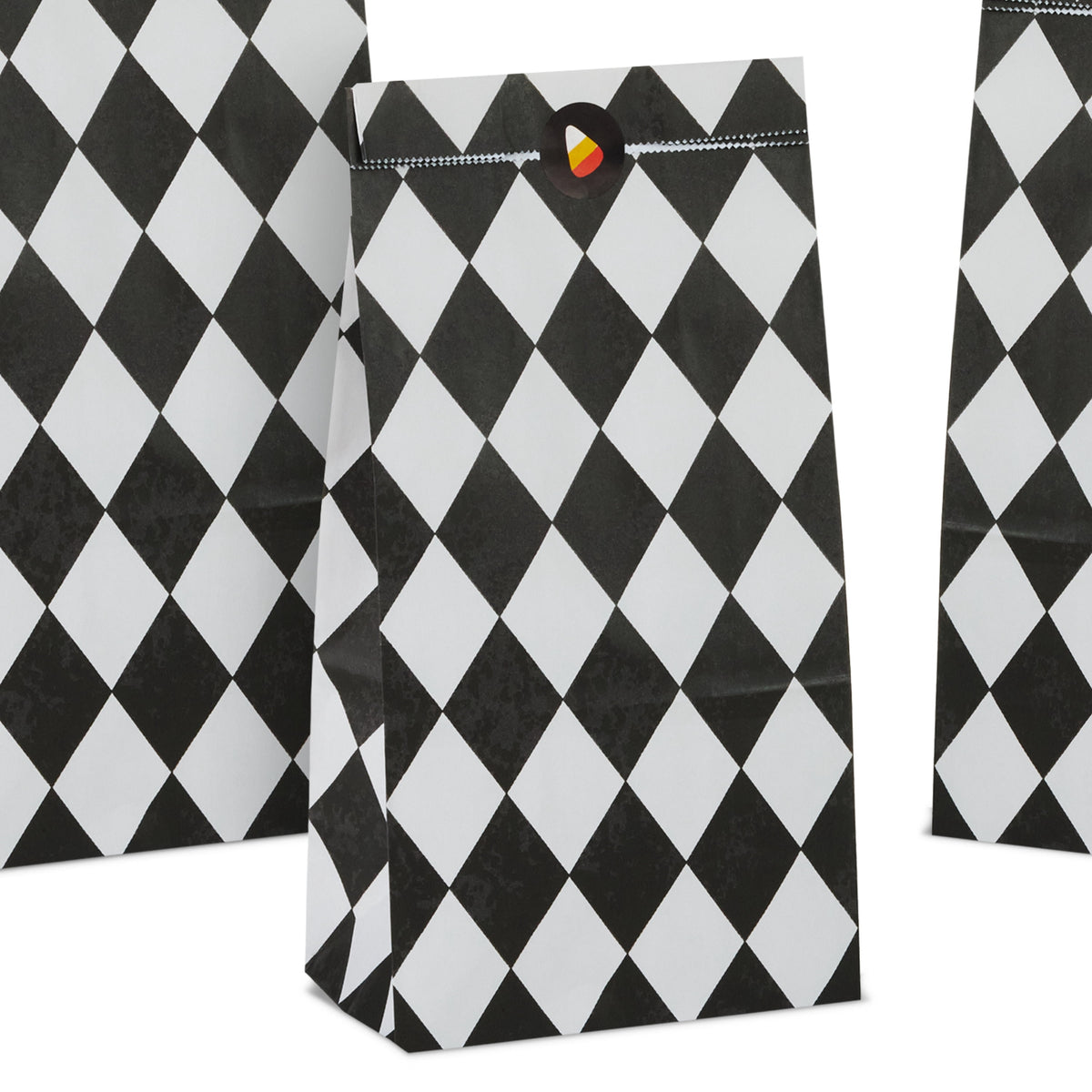 Hallmark Halloween Goodie Bags With Stickers (Black Checkered), 12 Count
