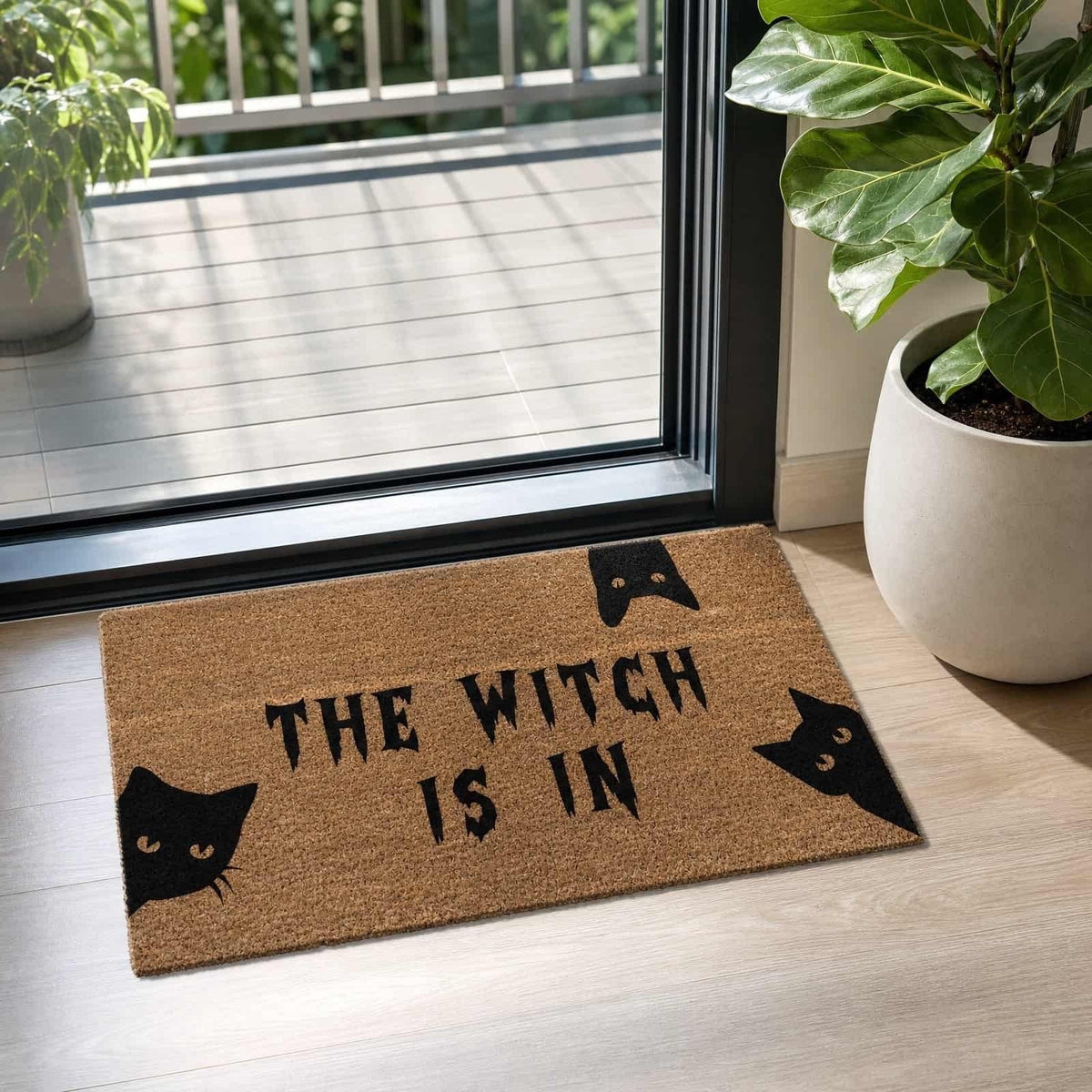 Halloween Black Cat Doormat Outdoor 23x15 Inch, Funny Welcome Mat | Non-Slip PVC Backing, No-bleed Stays Vibrant in Covered Outdoor Areas