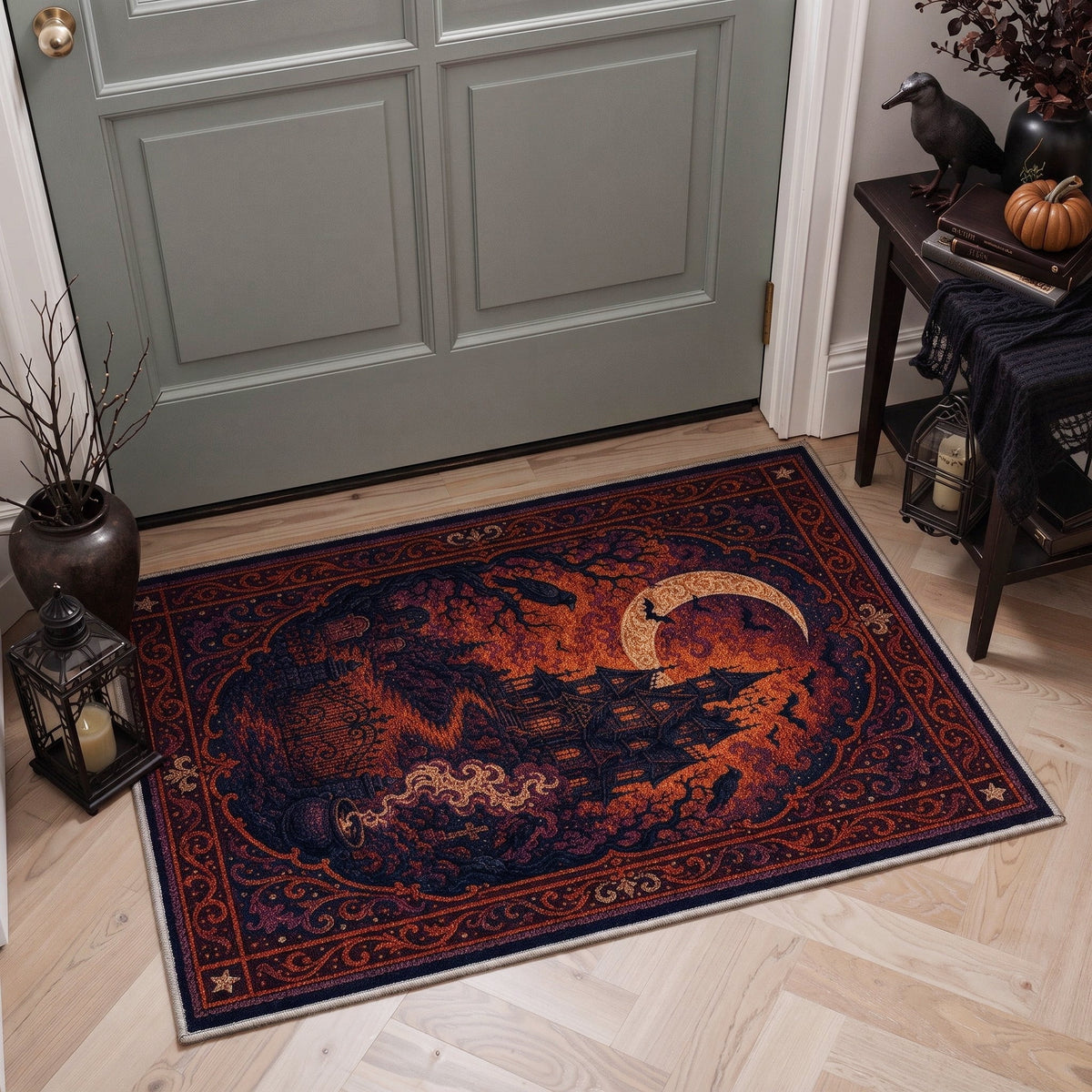 GENIMO 2'x3' Halloween Doormat, Washable Non Slip Soft Gothic Castle Outdoor Door Mat for Front Door Covered Porch Patio Entryway, Antique Gold
