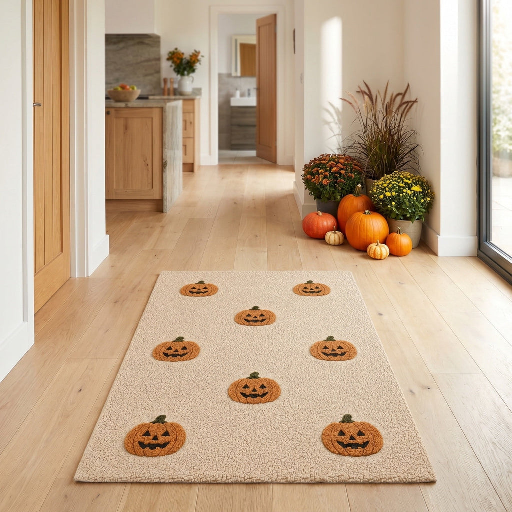 OutmaxHome Halloween Theme Cute Ghost Print Doormat, 15.8x23.6 Inch Non-Slip Absorbent Mat, Easy to Clean, for Front Door, Porch, Farmhouse