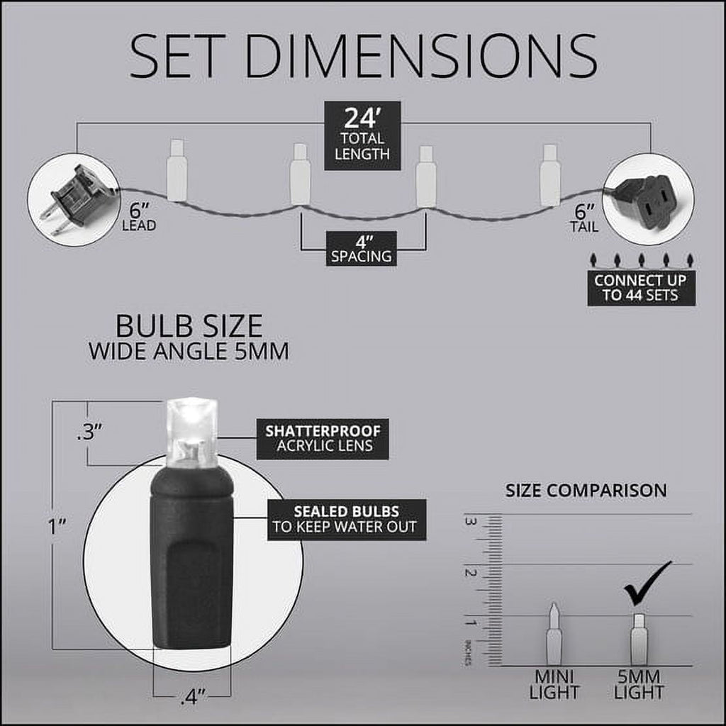 Wick's Outdoor Living LED 5MM Multi-Color Holiday Lights, 50 FT in length, 150 CT, and 6 different color options