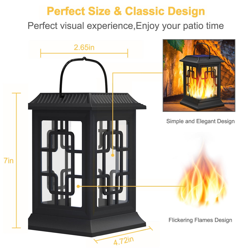 SZRSTH Solar Lanterns Outdoor, Waterproof Hanging Solar Lanterns, Garden Solar Powered Flame Lights LED Lanterns Lights for Patio Pathway Deck Yard (2 Pack)