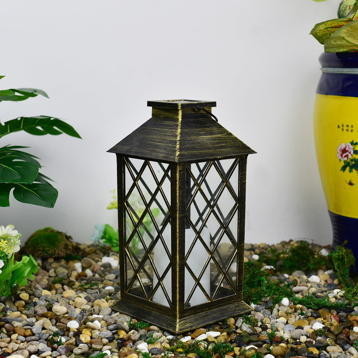 CasaChic Solar Lanterns Outdoor Hanging, Hollowed-Out Metal Decor Lantern LED Light, IP55 Waterproof 6-10h Lighting Auto On/Off, Vintage Design, Patio Garden Yard Tree Decor