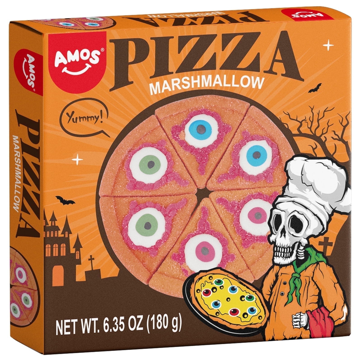 AMOS Cotton Candy Halloween Pizza, Eyeballs Candy for Party, Gluten-Free, 6 Count, 6.35 oz