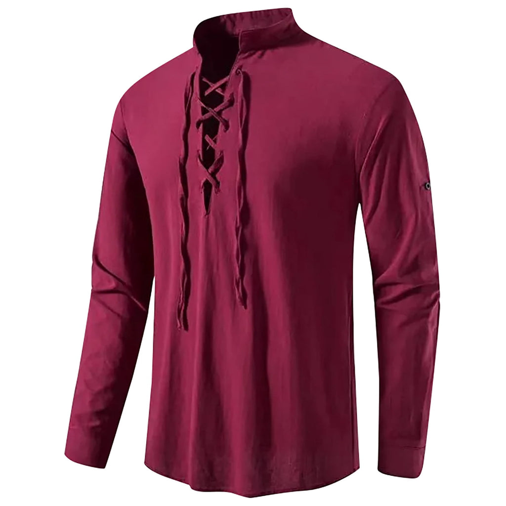 BVWKPCV Men's Renaissance Shirt Pirate Medieval Viking Top Linen Long Sleeved Halloween Costume Wine XL
