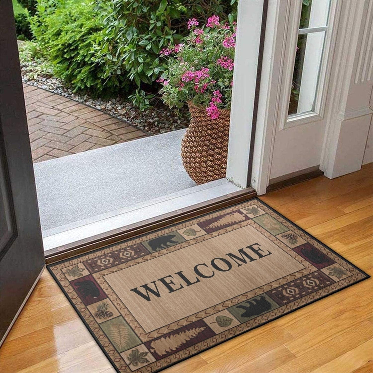 Bear Rugs Tribal Doormat Non-Slip Absorbent Resist Dirt Front Door Mat Machine Washable Welcome Mats Outdoor Inside Floor Rugs for Entryway 30" X 17"…