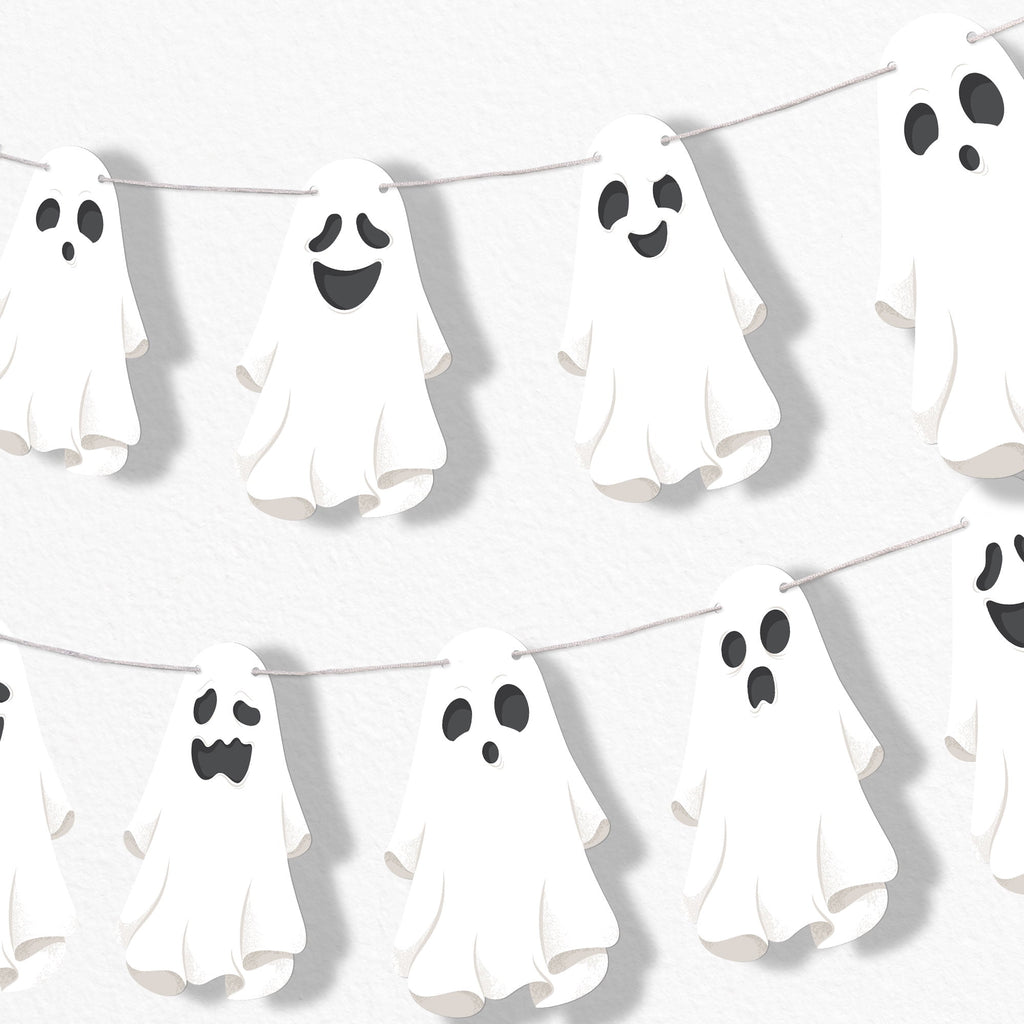 Big Dot of Happiness Spooky Ghost Garland Banner, Halloween Party Decorations Backdrop, 30 Feet of Cord, 15 Paper Ghost Shapes