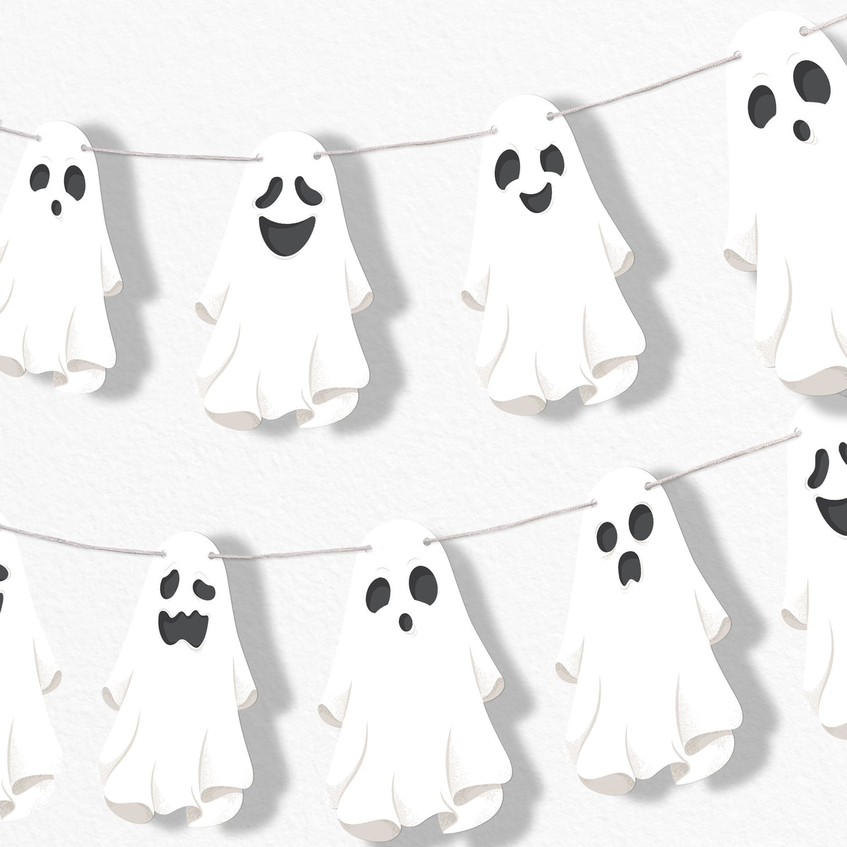 Big Dot of Happiness Spooky Ghost Garland Banner, Halloween Party Decorations Backdrop, 30 Feet of Cord, 15 Paper Ghost Shapes