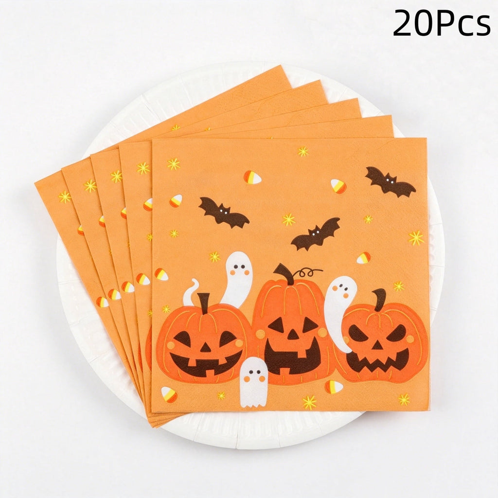 Boovnll Halloween Napkins 20 Count Cute Patterns Disposable Paper Napkins for Halloween Party Table Decor Supplies, Orange