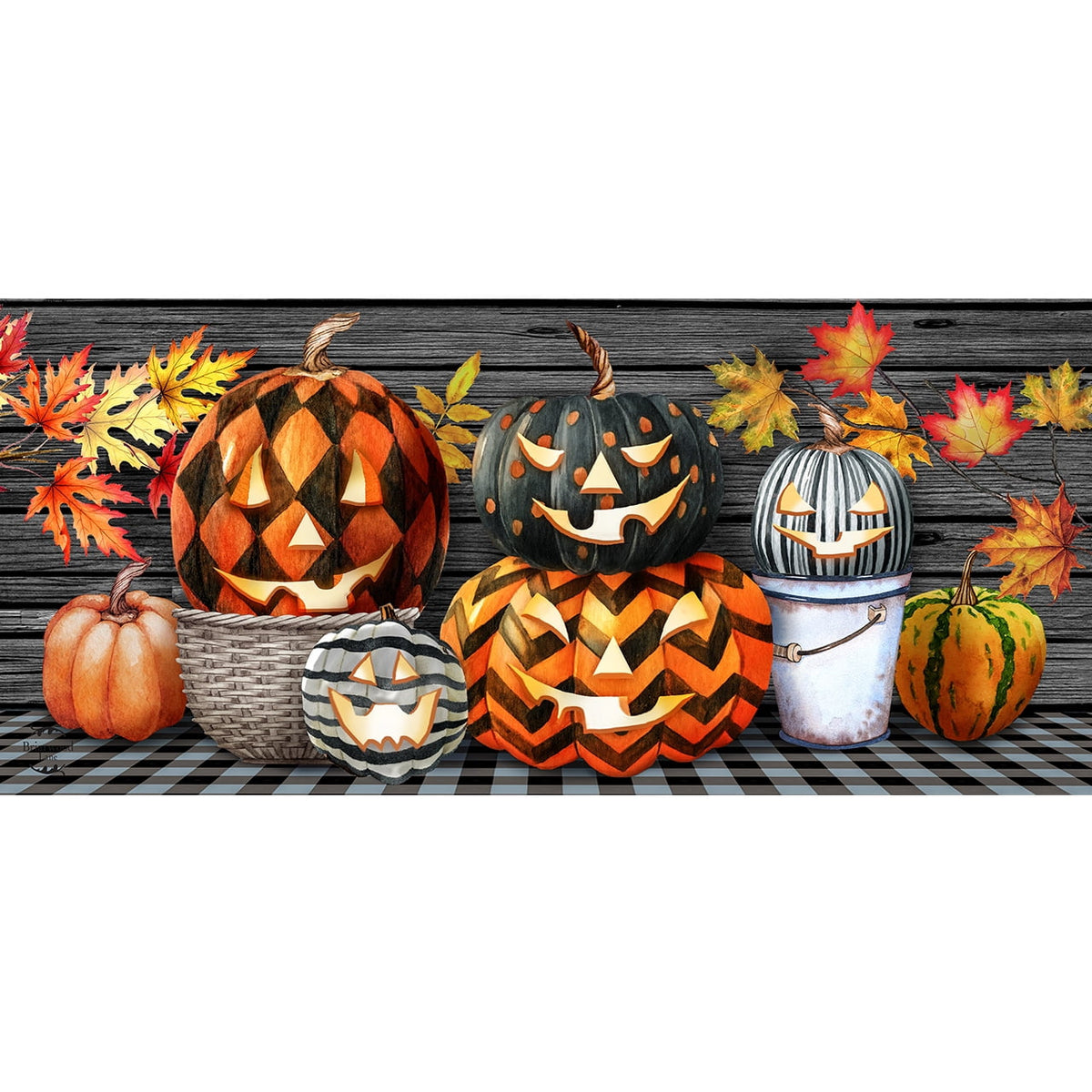Briarwood Lane Halloween Patterned Jack O Lanterns Mini Mat 22x10 Indoor Outdoor For Halloween Doormat