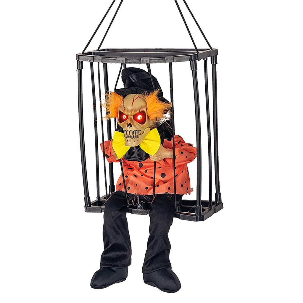 Comefolife Scary Animated Halloween Decorations, Decor Prop with Motion Sensor activated halloween, Skull Cage Prisoner Haunted House Decor, Spooky Hanging Ghost Light Up Eyes Decorations Pranks