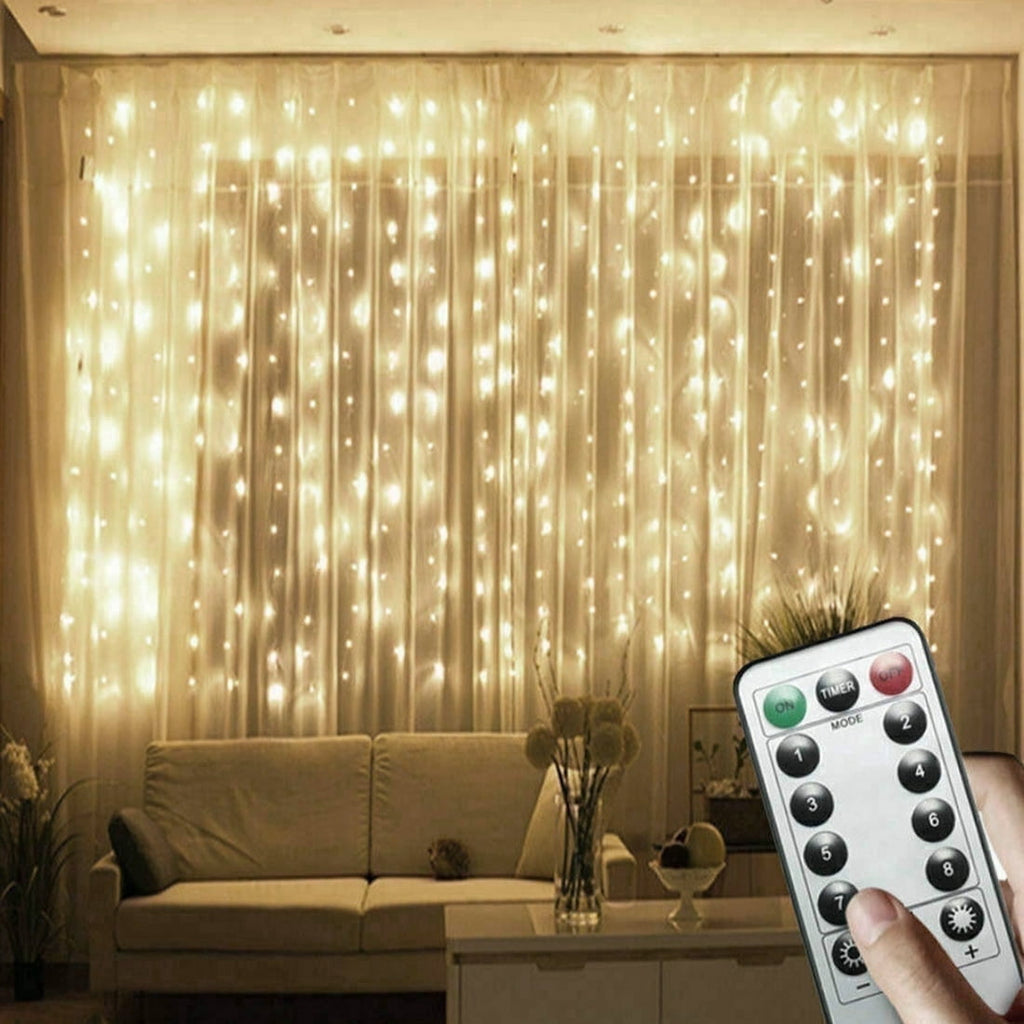 DAYBETTER Window Curtain Light,USB Plug-in Fairy Lights with Remote for Bedroom,Wedding,Christmas(Warm White)