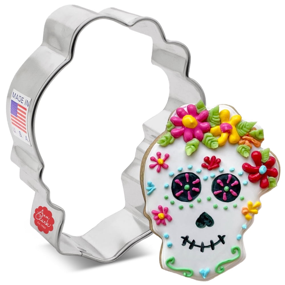 Day of the Dead Sugar Skull with Flowers Cookie Cutter 3", Made in USA by Ann Clark