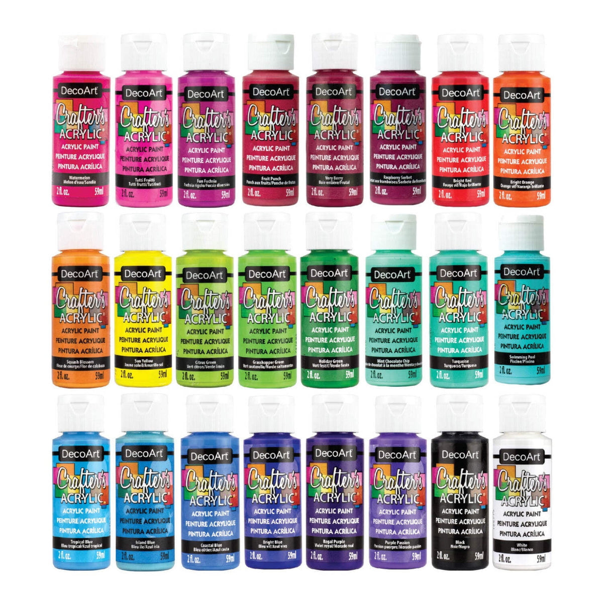 DecoArt Crafter’s Acrylic Paint Set, 24 Bright Colors, 2 fl oz Bottles, Matte Finish, for Art and Craft