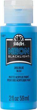 FolkArt Neon Blacklight Acrylic Craft Paint, Matte Finish, Blue, 2 fl oz