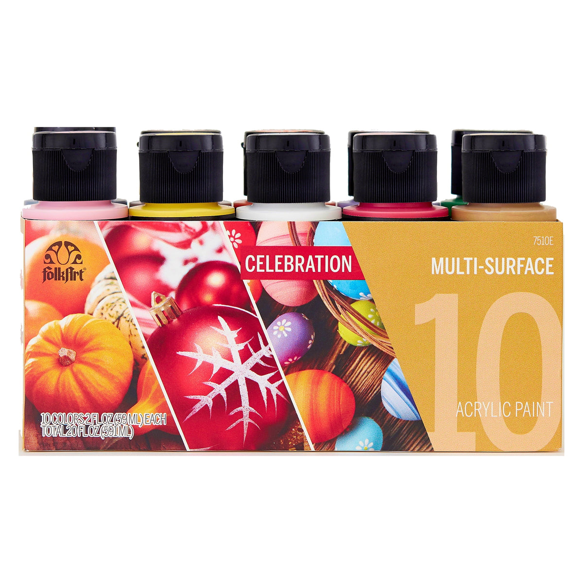 FolkArt Celebration Multi-Surface Acrylic Craft Paint Set, 10 Pieces, 20 fl oz