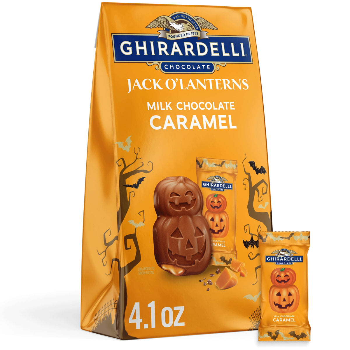 GHIRARDELLI Milk Chocolate Caramel Jack O' Lanterns, 4.1 oz Bag