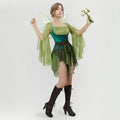GOBWCOT Women's Elf Costume, Medieval Green Magic Elf Dress with Wings and Ears, Halloween Party Outfit Set