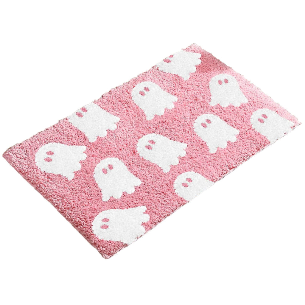 HHBEAUTY Pink Ghost Bath Mat Soft Halloween Bathroom Rug Non Slip Cute Spooky Ghost Bathroom Decoration Shaggy Plush Microfiber Rug Halloween Decor for Home Bedroom Shower Floor, 15.75 x 23.62"