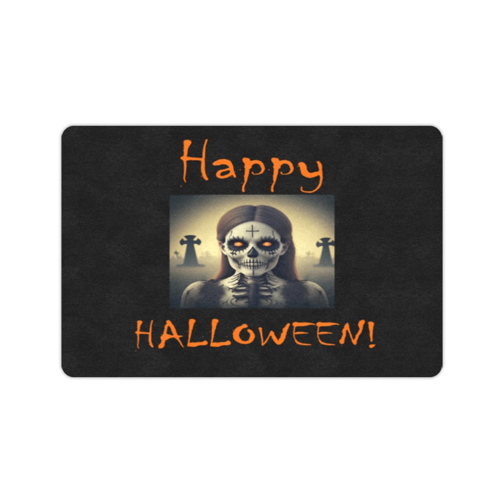 Halloween Holiday Door Welcome Mat - Cemetary - Doormat 24 inch x 16 inch