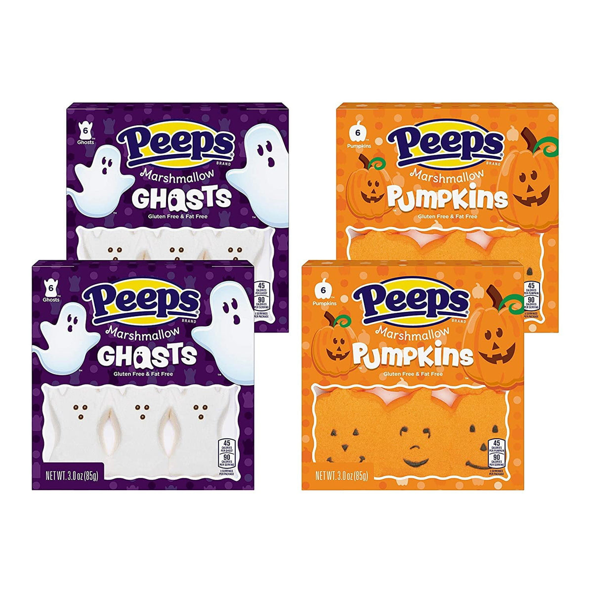 Halloween Peeps Marshmallow Candy Bulk Variety 4 Pack Ghosts and Pumpkins - 2 Ghosts and 2 Pumpkins