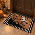 Halloween Welcome Doormat, Striped Border Bat Pattern Floor Rug, Soft Absorbent Non-Slip Carpet for Indoor Outdoor Front Door