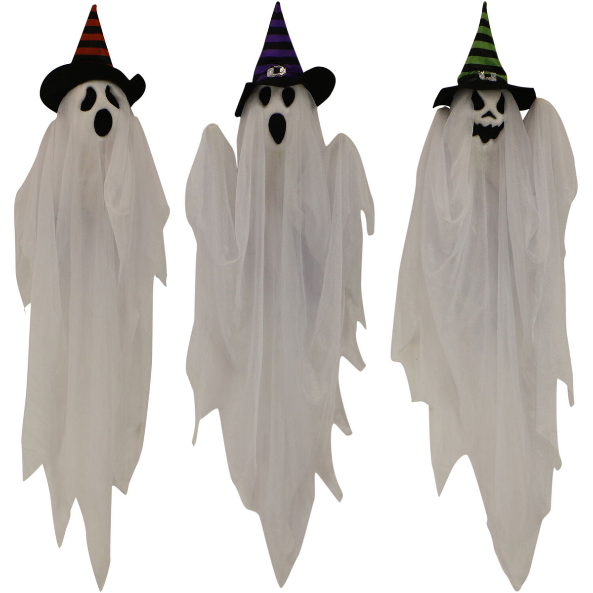 Haunted Hill Farm Set of 3 Hanging Ghosts, Indoor/Outdoor Halloween Decoration, HHGHST-8H