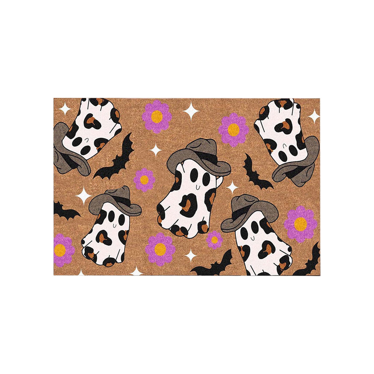 Holloyiver Halloween Fall Doormat, Cowboys Ghost Non Slip Outdoor Mat, Halloween Decorative Floor Mats, Welcome Ghost Coir Doormats Front Porch Rugs for Indoor Layering Entryway Decor