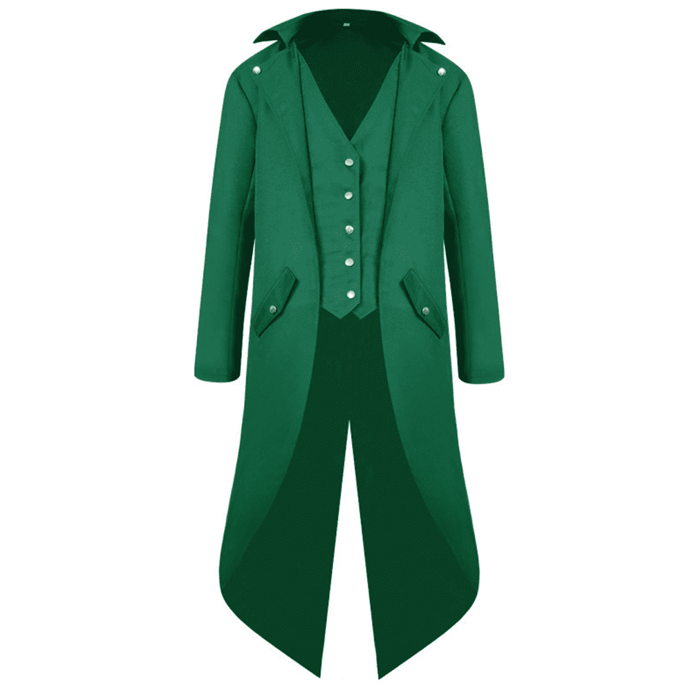 IBTOM CASTLE Men's Steampunk Vintage Tailcoat Jacket Gothic Medieval Victorian Frock Button Down Swallow Coat M Green