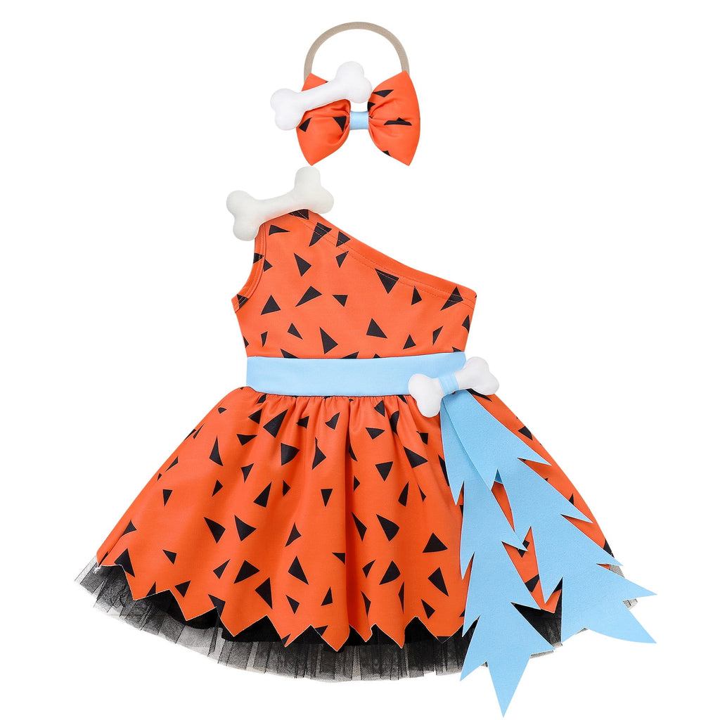 IWEMEK Girls Dress Cosplay Cavegirl Costume for Infant Girl Cute Casual Summer Comfy Tutu Stone Age Themed Birthday Outfit