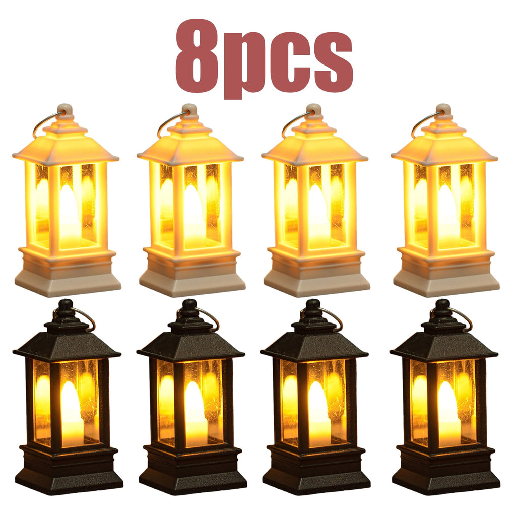 KOYPTL 8 Pcs Black Lanterns Decorative Indoor Mini Battery Operated Lanterns with Flameless Candle,Christmas Table Decorations Hanging Ornament for Wedding Table Centerpieces Home Xmas Decor Outdoor