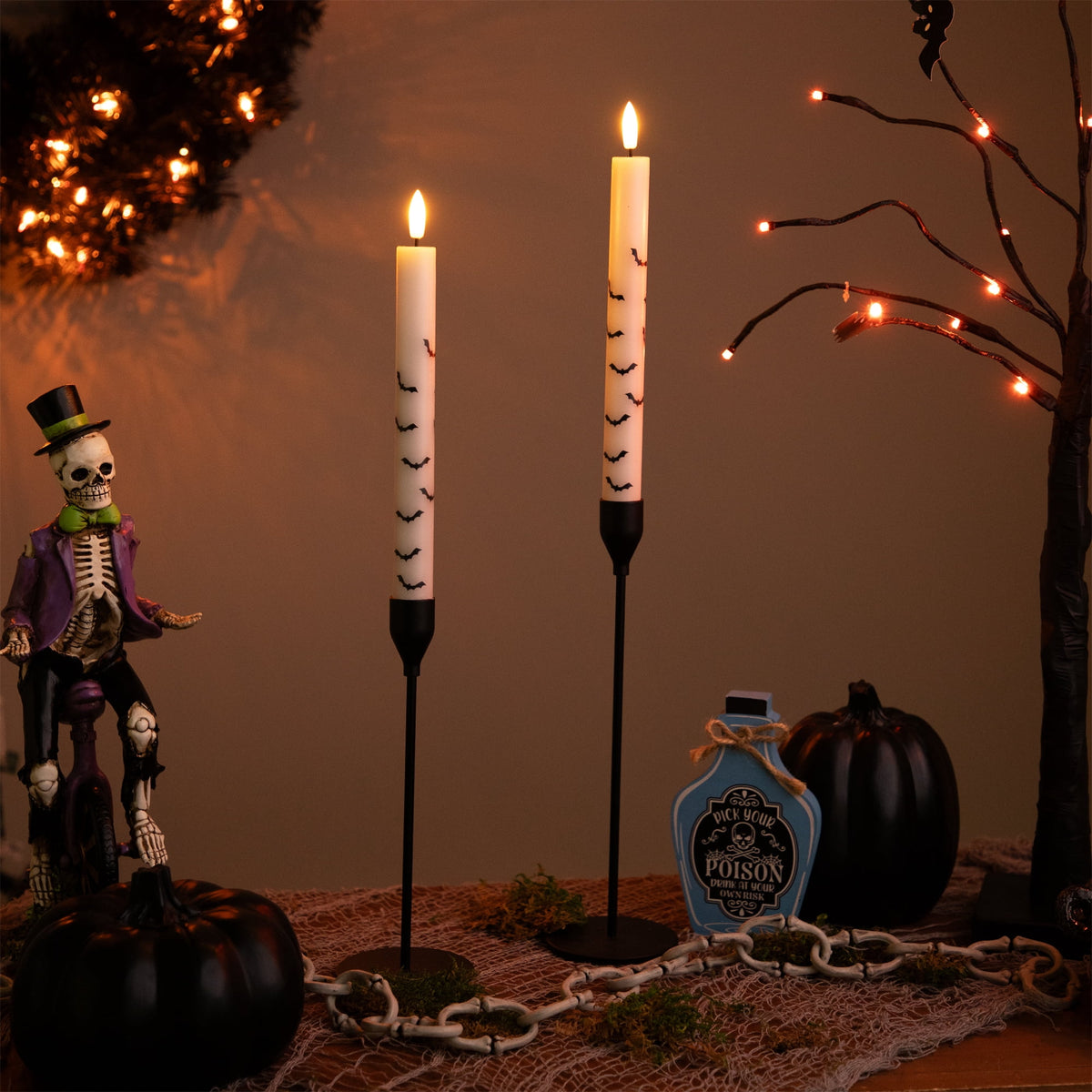 Northlight LED Flickering Flameless Wax Tapered Flying Bats Halloween Candles - 9.75" - Set of 2