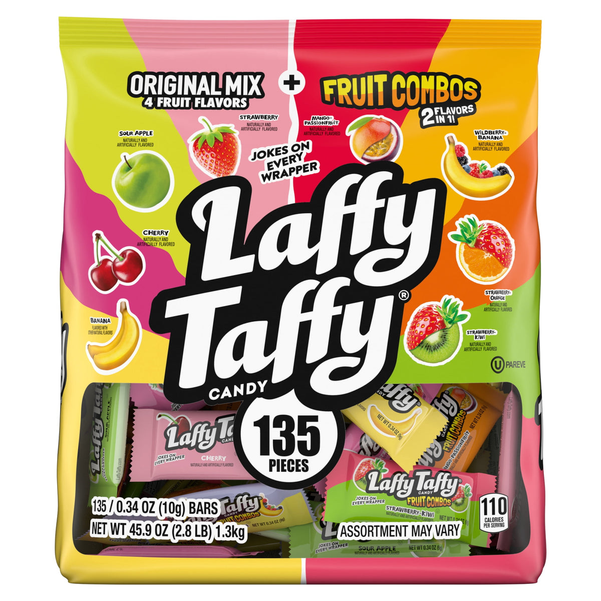Laffy Taffy, Halloween Candy, Variety Mix Bag Fruit Flavored Candy, Assorted Candy Mix, 135 Pieces