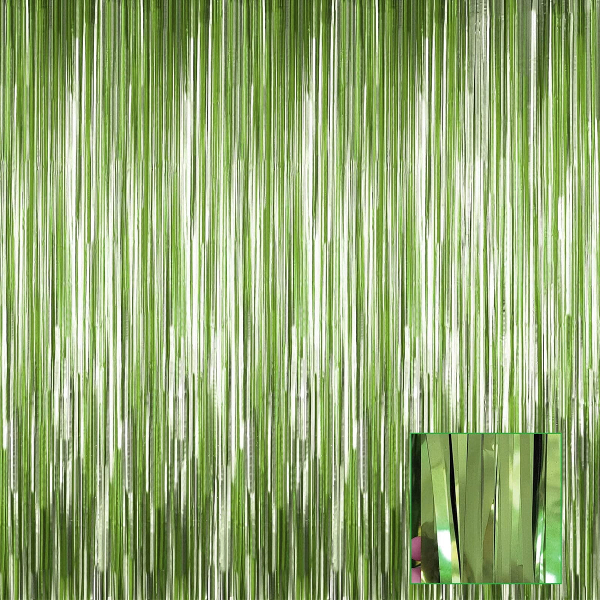 Light Green Metallic Tinsel Foil Fringe Curtains, 4 Pack 3.3x6.6 Feet Party Streamer for Birthday Bachelorette Party Decorations