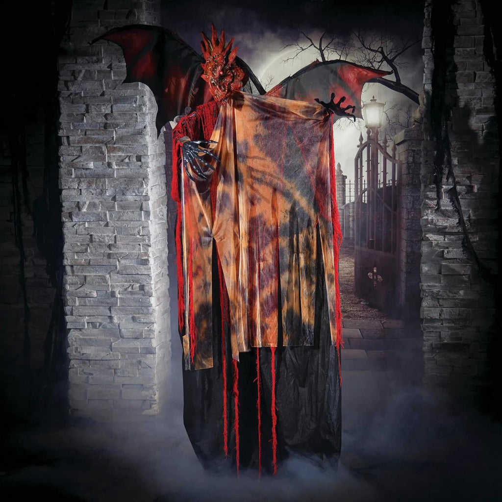 6 Ft. Standing Animated Black & Red Dragon Man Halloween Decoration